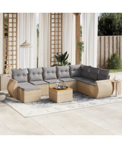 vidaXL 9-częściowy zestaw mebli ogrodowych z poduszkami, beżowy, polirattan Dārza mēbeļu komplekti