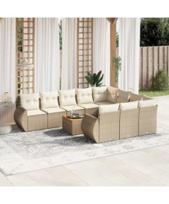 vidaXL 11-częściowy zestaw mebli ogrodowych z poduszkami, beżowy, polirattan Dārza mēbeļu komplekti