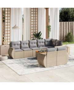 vidaXL 9-częsciowy zestaw mebli ogrodowych z poduszkami, beżowy, polirattan Dārza mēbeļu komplekti