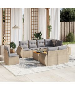 vidaXL 9-częściowy zestaw mebli ogrodowych z poduszkami, beżowy, polirattan Dārza mēbeļu komplekti