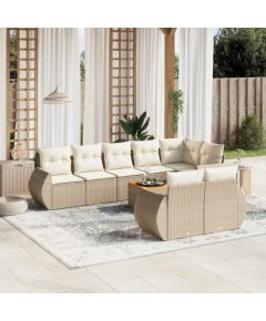 vidaXL 9-częsciowy zestaw mebli ogrodowych z poduszkami, beżowy, polirattan Dārza mēbeļu komplekti