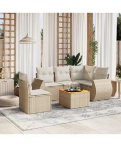 vidaXL 6-częsciowy zestaw mebli ogrodowych z poduszkami, beżowy, polirattan Dārza mēbeļu komplekti