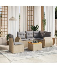 vidaXL 6-częsciowy zestaw mebli ogrodowych z poduszkami, beżowy, polirattan Dārza mēbeļu komplekti