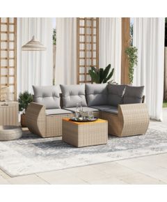 vidaXL 5-częsciowy zestaw mebli ogrodowych z poduszkami, beżowy, polirattan Dārza mēbeļu komplekti