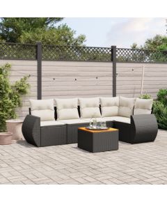 vidaXL 6-częsciowy zestaw mebli ogrodowych z poduszkami, czarny polirattan Dārza mēbeļu komplekti