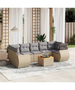 vidaXL 8-częsciowy zestaw mebli ogrodowych z poduszkami, beżowy, polirattan Dārza mēbeļu komplekti