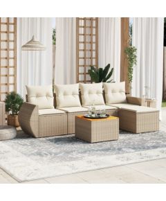 vidaXL 6-częsciowy zestaw mebli ogrodowych z poduszkami, beżowy, polirattan Dārza mēbeļu komplekti