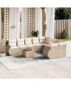 vidaXL 9-częsciowy zestaw mebli ogrodowych z poduszkami, beżowy, polirattan Dārza mēbeļu komplekti