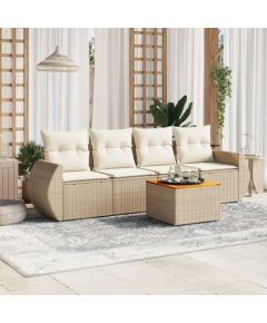 vidaXL 5-częsciowy zestaw mebli ogrodowych z poduszkami, beżowy, polirattan Dārza mēbeļu komplekti