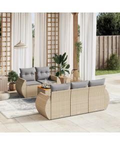 vidaXL 6-częsciowy zestaw mebli ogrodowych z poduszkami, beżowy, polirattan Dārza mēbeļu komplekti