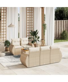 vidaXL 6-częsciowy zestaw mebli ogrodowych z poduszkami, beżowy, polirattan Dārza mēbeļu komplekti