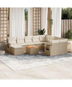 vidaXL 11-częsciowy zestaw mebli ogrodowych z poduszkami, beżowy, polirattan Dārza mēbeļu komplekti