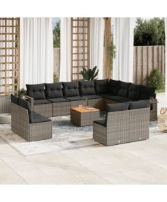 vidaXL 13-częsciowy zestaw mebli ogrodowych z poduszkami, szary, polirattan Dārza mēbeļu komplekti