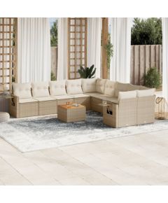 vidaXL 11-częsciowy zestaw mebli ogrodowych z poduszkami, beżowy, polirattan Dārza mēbeļu komplekti