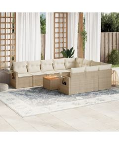 vidaXL 11-częsciowy zestaw mebli ogrodowych z poduszkami, beżowy, polirattan Dārza mēbeļu komplekti