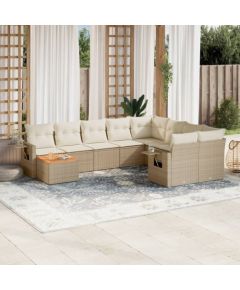 vidaXL 10-częsciowy zestaw mebli ogrodowych z poduszkami, beżowy, polirattan Dārza mēbeļu komplekti