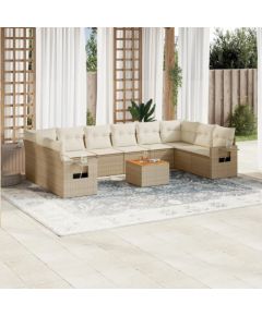 vidaXL 11-częsciowy zestaw mebli ogrodowych z poduszkami, beżowy, polirattan Dārza mēbeļu komplekti