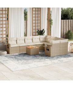 vidaXL 10-częsciowy zestaw mebli ogrodowych z poduszkami, beżowy, polirattan Dārza mēbeļu komplekti