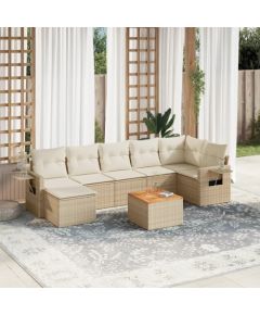 vidaXL 8-częściowy zestaw mebli ogrodowych z poduszkami, beżowy, polirattan Dārza mēbeļu komplekti