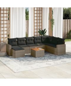 vidaXL 9-częsciowy zestaw mebli ogrodowych z poduszkami, szary, polirattan Dārza mēbeļu komplekti