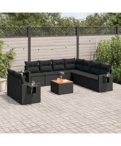 vidaXL 10-częsciowy zestaw wypoczynkowy do ogrodu, poduszki czarny rattan PE Dārza mēbeļu komplekti