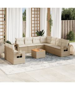 vidaXL 10-częsciowy zestaw mebli ogrodowych z poduszkami, beżowy, polirattan Dārza mēbeļu komplekti