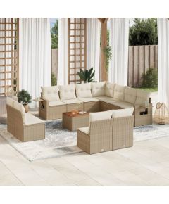 vidaXL 12-częściowy zestaw mebli ogrodowych z poduszkami, beżowy, polirattan Dārza mēbeļu komplekti