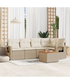 vidaXL 6-częsciowy zestaw mebli ogrodowych z poduszkami, beżowy, polirattan Dārza mēbeļu komplekti