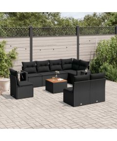 vidaXL 9-częściowy zestaw wypoczynkowy do ogrodu, z poduszkami, czarny Dārza mēbeļu komplekti