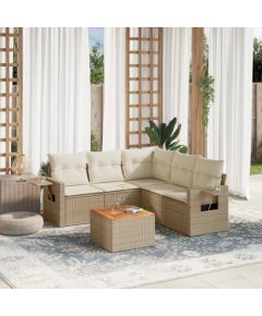 vidaXL 6-częściowy zestaw mebli ogrodowych z poduszkami, beżowy, polirattan Dārza mēbeļu komplekti