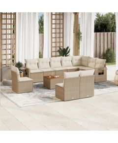 vidaXL 11-częściowy zestaw mebli ogrodowych z poduszkami, beżowy, polirattan Dārza mēbeļu komplekti