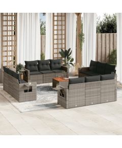 vidaXL 13-częściowy zestaw mebli ogrodowych z poduszkami, szary, polirattan Dārza mēbeļu komplekti