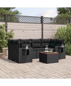 vidaXL 7-częsciowy zestaw wypoczynkowy do ogrodu, z poduszkami, czarny Dārza mēbeļu komplekti