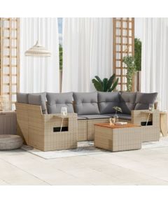 vidaXL 7-częsciowy zestaw mebli ogrodowych z poduszkami, mieszany beż Dārza mēbeļu komplekti