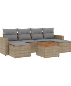 vidaXL 7-częsciowy zestaw mebli ogrodowych z poduszkami, mieszany beż Dārza mēbeļu komplekti