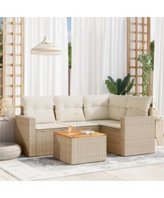 vidaXL 5-częsciowy zestaw mebli ogrodowych z poduszkami, beżowy, polirattan Dārza mēbeļu komplekti