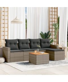 vidaXL 6-częsciowy zestaw mebli ogrodowych z poduszkami, szary, polirattan Dārza mēbeļu komplekti