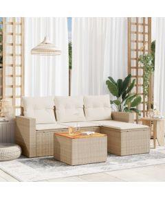 vidaXL 5-częsciowy zestaw mebli ogrodowych z poduszkami, beżowy, polirattan Dārza mēbeļu komplekti