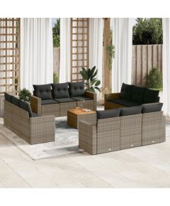 vidaXL 13-częsciowy zestaw mebli ogrodowych z poduszkami, szary, polirattan Dārza mēbeļu komplekti