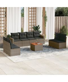 vidaXL 9-częściowy zestaw mebli ogrodowych z poduszkami, szary, polirattan Dārza mēbeļu komplekti