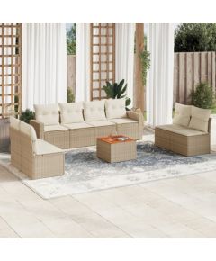 vidaXL 9-częściowy zestaw mebli ogrodowych z poduszkami, beżowy, polirattan Dārza mēbeļu komplekti