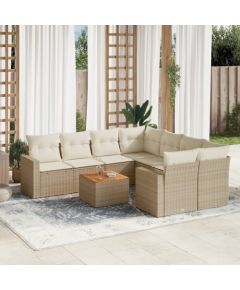 vidaXL 9-częsciowy zestaw mebli ogrodowych z poduszkami, beżowy, polirattan Dārza mēbeļu komplekti