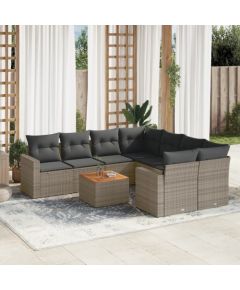 vidaXL 9-częsciowy zestaw mebli ogrodowych z poduszkami, szary, polirattan Dārza mēbeļu komplekti