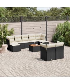 vidaXL 10-częsciowy zestaw wypoczynkowy do ogrodu, poduszki czarny rattan PE Dārza mēbeļu komplekti