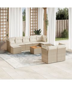 vidaXL 10-częsciowy zestaw mebli ogrodowych z poduszkami, beżowy, polirattan Dārza mēbeļu komplekti