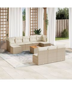 vidaXL 11-częsciowy zestaw mebli ogrodowych z poduszkami, beżowy, polirattan Dārza mēbeļu komplekti