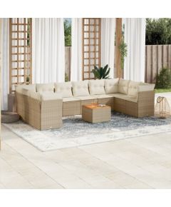 vidaXL 11-częsciowy zestaw mebli ogrodowych z poduszkami, beżowy, polirattan Dārza mēbeļu komplekti