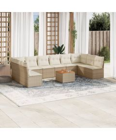 vidaXL 11-częsciowy zestaw mebli ogrodowych z poduszkami, beżowy, polirattan Dārza mēbeļu komplekti