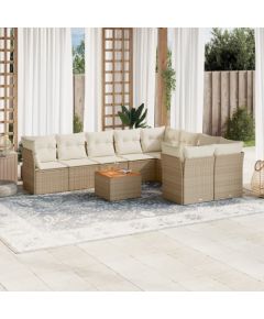 vidaXL 10-częsciowy zestaw mebli ogrodowych z poduszkami, beżowy, polirattan Dārza mēbeļu komplekti