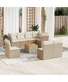 vidaXL 9-częsciowy zestaw mebli ogrodowych z poduszkami, beżowy, polirattan Dārza mēbeļu komplekti